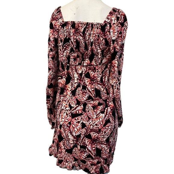 Juniors XL 14/16 Long Sleeve Butterfly Dress Square Neck Colorful Ruffles NWT - Picture 3 of 6